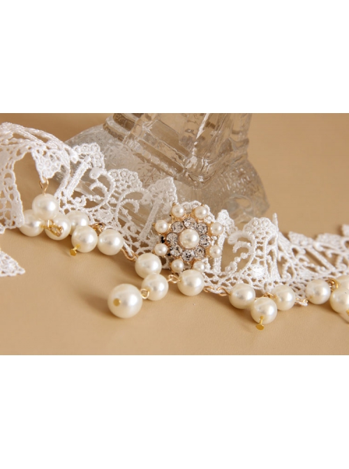 Baroque White Lace Bride Pearl Rhinestone Fashion Female Short Necklace