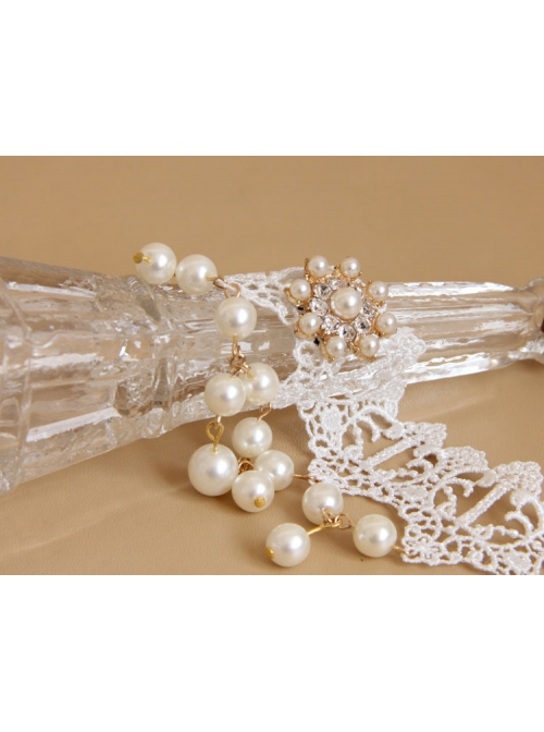 Baroque White Lace Bride Pearl Rhinestone Fashion Female Short Necklace