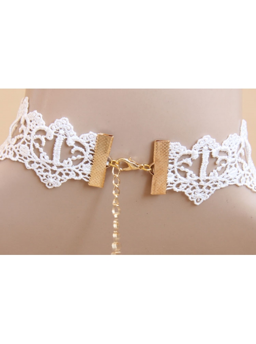 Baroque White Lace Bride Pearl Rhinestone Fashion Female Short Necklace