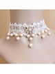Baroque White Lace Bride Pearl Rhinestone Fashion Female Short Necklace