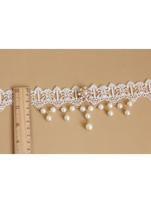 Baroque White Lace Bride Pearl Rhinestone Fashion Female Short Necklace