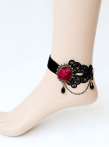Gothic Fashion Retro Creative Individuality Red Rose Black Lace Pearl Anklet