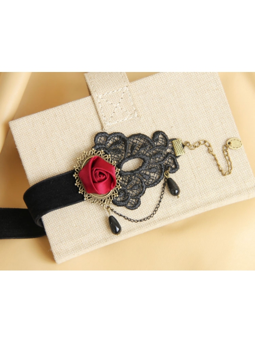 Gothic Fashion Retro Creative Individuality Red Rose Black Lace Pearl Anklet