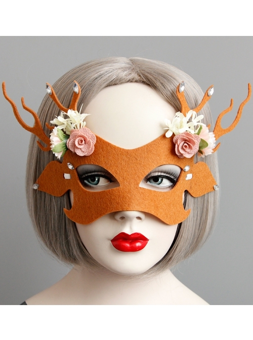 Fashion Orange Christmas Antlers New Year'S Day Stage Show Party Half Face Mask
