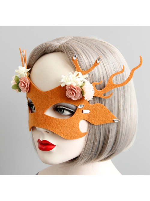 Fashion Orange Christmas Antlers New Year'S Day Stage Show Party Half Face Mask