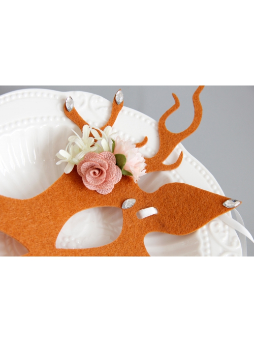 Fashion Orange Christmas Antlers New Year'S Day Stage Show Party Half Face Mask