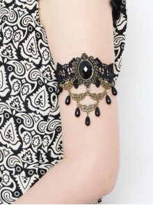 Retro Gothic Fashion Elegant Female Black Lace Pearl Tassel Armband