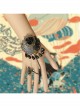 Retro Gothic Fashion Black Flower Pearl Female Fashion Band Ring Bracelet