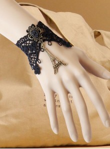 Fashion Gothic Elegant Eiffel Tower Black Retro Lace Handmade Female Bracelet