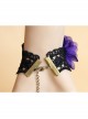 Retro Gothic Fashion Purple Flowers Black Lace Gems Female Bracelet With Ring One Chain