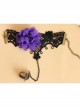 Retro Gothic Fashion Purple Flowers Black Lace Gems Female Bracelet With Ring One Chain