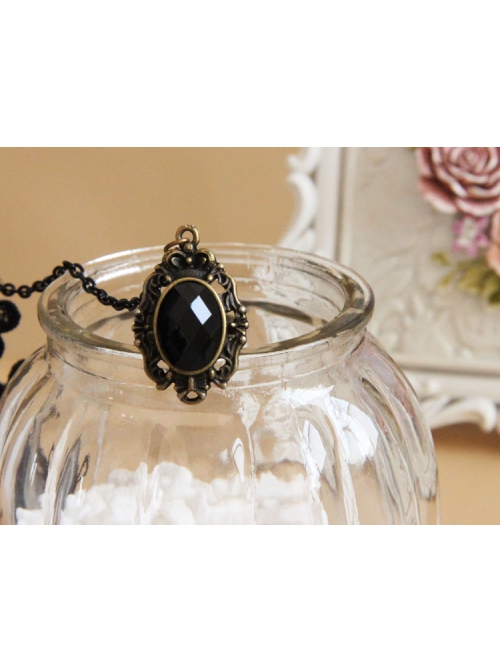 Retro Gothic Fashion Purple Flowers Black Lace Gems Female Bracelet With Ring One Chain