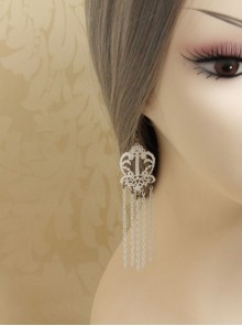 Retro Fashion White Lace Tassel Exaggerated Female Handmade Long Earrings