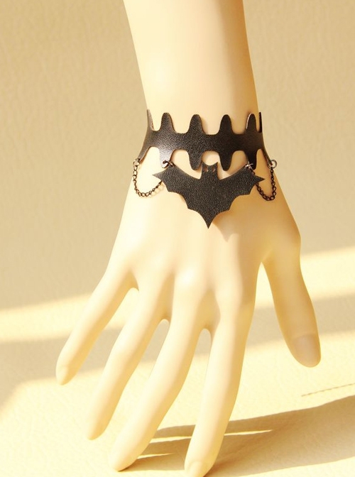Retro Punk Fashion Exaggerated Black Retro Artificial Leather Bat Female Bracelet