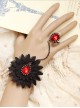 Retro Fashion Gothic Black Lace Flower Ruby Female Band Ring Bracelet One Chain