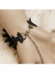 Retro Fashion Gothic Black Lace Flower Ruby Female Band Ring Bracelet One Chain