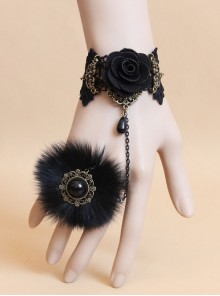 Gothic Fashion Black Rose Lace Retro Prom Fashion Bracelet With Ring One Chain