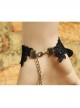 Fashion Black Butterfly Retro Gothic Rose Flower Diamond Lace Bracelet With Ring One Chain