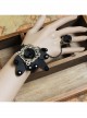 Fashion Black Butterfly Retro Gothic Rose Flower Diamond Lace Bracelet With Ring One Chain