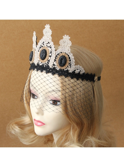 Gothic Fashion Retro Sin Christmas Show Stage Queen Baroque Lace Crown Black Mask