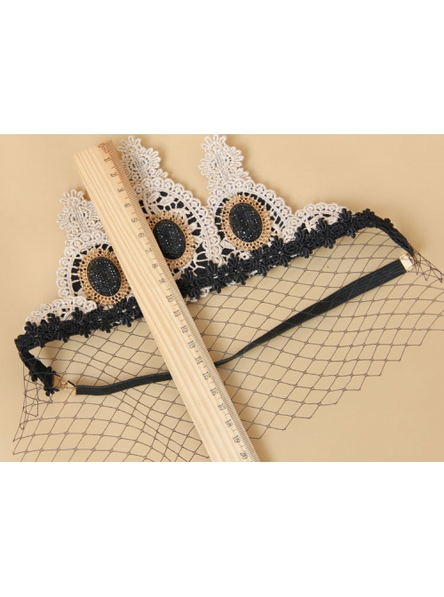 Gothic Fashion Retro Sin Christmas Show Stage Queen Baroque Lace Crown Black Mask