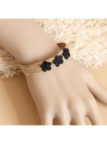 Fashion Simple Leisure Weaving Hemp Rope Black Lace Flowers Retro Female Bracelet