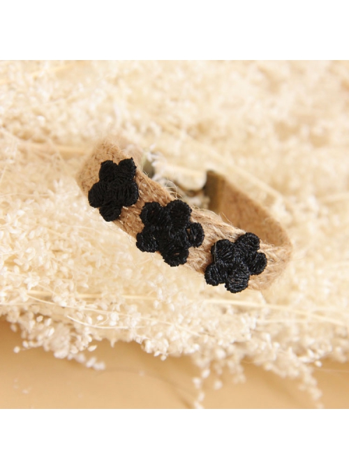 Fashion Simple Leisure Weaving Hemp Rope Black Lace Flowers Retro Female Bracelet