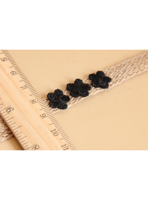 Fashion Simple Leisure Weaving Hemp Rope Black Lace Flowers Retro Female Bracelet