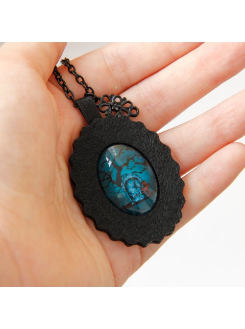 Fashion Retro Casual Halloween Personality Bat Cross Coffin Black Female Sweater Chain