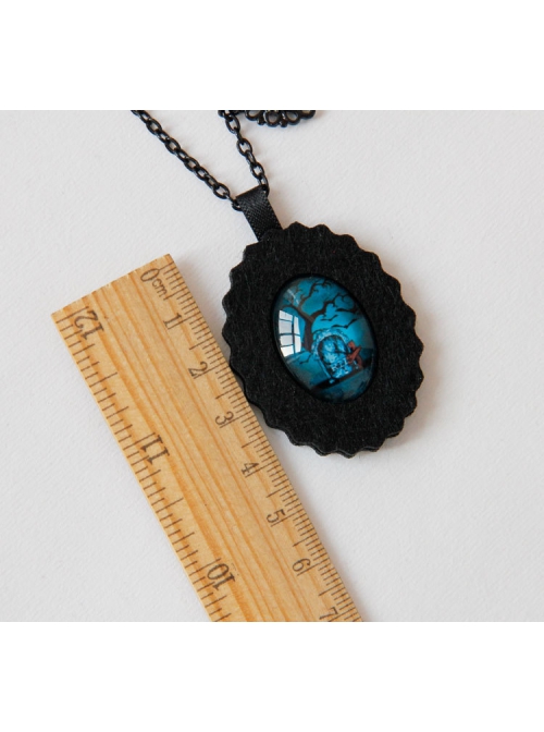 Fashion Retro Casual Halloween Personality Bat Cross Coffin Black Female Sweater Chain