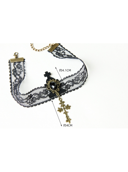 Fashion Retro Gothic Dark Lace Diamond Cross Pendant Sexy Female Choker