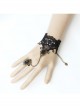 Gothic Retro Fashion Sexy Black Lace Diamond Female Bracelet With Ring One Chain