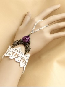 Fashion Retro Casual Bride Bridesmaid White Lace Purple Rose Bracelet Ring One Chain