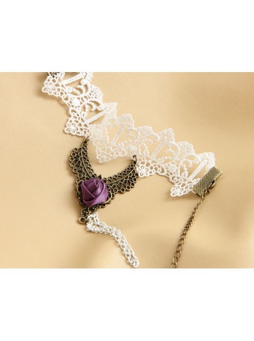 Fashion Retro Casual Bride Bridesmaid White Lace Purple Rose Bracelet Ring One Chain
