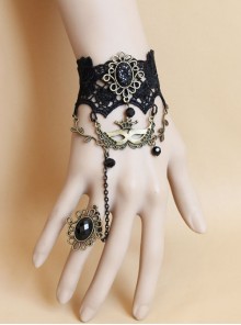 Retro Fashion Gothic Christmas Female Mask Black Lace Pearl Bracelet With Ring One Chain