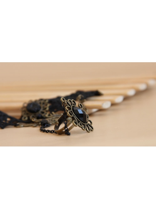 Retro Fashion Gothic Christmas Female Mask Black Lace Pearl Bracelet With Ring One Chain