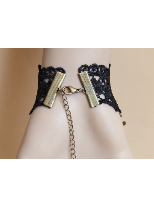 Retro Fashion Gothic Christmas Female Mask Black Lace Pearl Bracelet With Ring One Chain