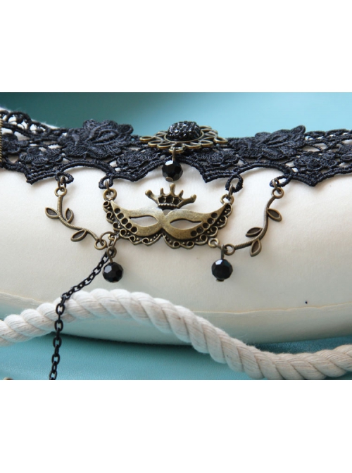 Retro Fashion Gothic Christmas Female Mask Black Lace Pearl Bracelet With Ring One Chain
