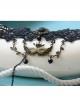Retro Fashion Gothic Christmas Female Mask Black Lace Pearl Bracelet With Ring One Chain