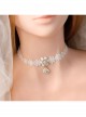Simple Fashion Baroque Rhinestones Pearl Ladies White Flowers Lace Choker