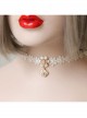 Simple Fashion Baroque Rhinestones Pearl Ladies White Flowers Lace Choker
