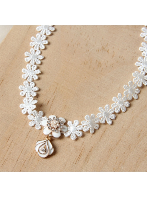 Simple Fashion Baroque Rhinestones Pearl Ladies White Flowers Lace Choker