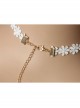 Simple Fashion Baroque Rhinestones Pearl Ladies White Flowers Lace Choker
