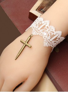 Vintage Baroque Handmade Cross Pendant Fashion Female Bride White Lace Bracelet