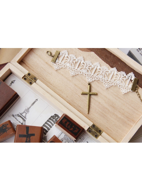 Vintage Baroque Handmade Cross Pendant Fashion Female Bride White Lace Bracelet