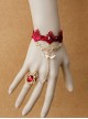 Gothic Fashion Red Lace Retro Female Love Heart Wings Halloween Christmas Bracelet With Ring One Chain