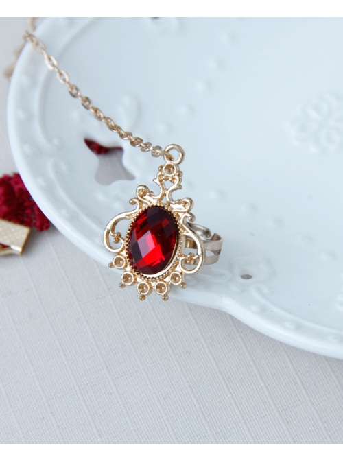 Gothic Fashion Red Lace Retro Female Love Heart Wings Halloween Christmas Bracelet With Ring One Chain