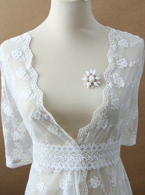 Baroque Fashion Retro White Shell Pearl Lace Lolita Lady Small Brooch