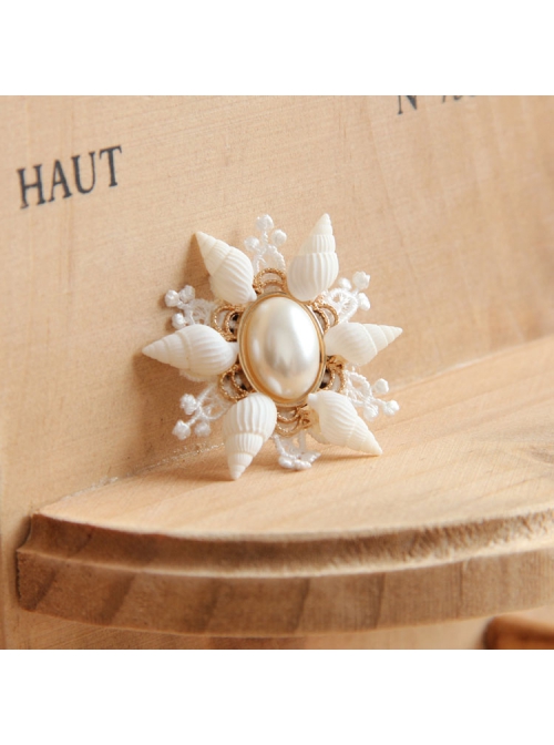 Baroque Fashion Retro White Shell Pearl Lace Lolita Lady Small Brooch
