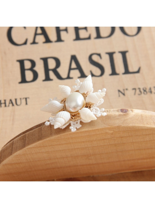 Baroque Fashion Retro White Shell Pearl Lace Lolita Lady Small Brooch